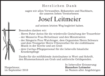 Todesanzeige von Josef Leitmeier von merkurtz