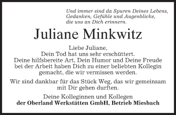 Todesanzeige von Juliane Minkwitz von merkurtz