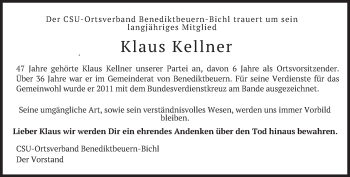 Todesanzeige von Klaus Kellner von merkurtz