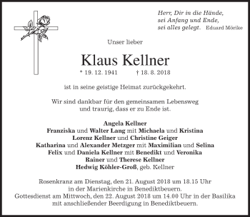 Todesanzeige von Klaus Kellner von merkurtz
