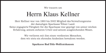 Todesanzeige von Klaus Kellner von merkurtz