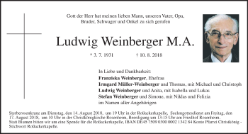 Todesanzeige von Ludwig Weinberger von merkurtz