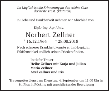 Todesanzeige von Norbert Zellner von merkurtz