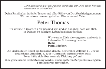 Todesanzeige von Peter Thomas von merkurtz