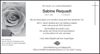 Todesanzeige von Sabine Requadt von merkurtz