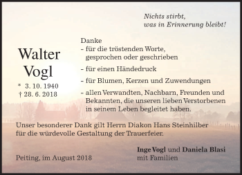 Todesanzeige von Walter Vogl von merkurtz