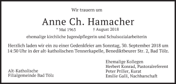 Todesanzeige von Anne Ch. Hamacher von merkurtz