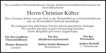 Todesanzeige von Christian Költer von merkurtz