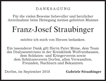 Todesanzeige von Franz-Josef Straubinger von merkurtz