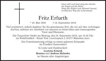 Todesanzeige von Fritz Erfurth von merkurtz