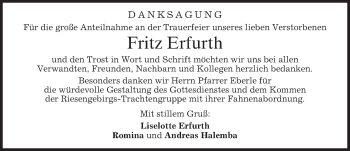Todesanzeige von Fritz Erfurth von merkurtz