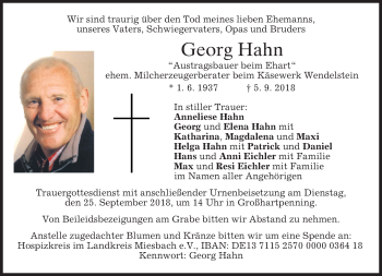 Todesanzeige von Georg Hahn von merkurtz