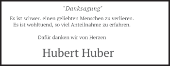 Todesanzeige von Hubert Huber von merkurtz