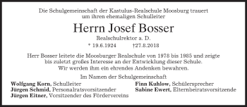 Todesanzeige von Josef Bosser von merkurtz