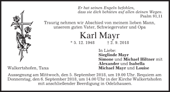 Todesanzeige von Karl Mayr von merkurtz