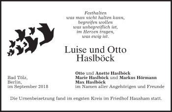 Todesanzeige von Luise und Otto Haslböck von merkurtz