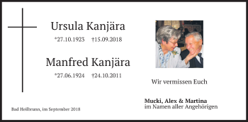 Todesanzeige von Manfred und Ursula Kanjära von merkurtz
