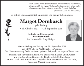 Todesanzeige von Margot Dornbusch von merkurtz