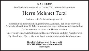 Todesanzeige von Mehmet Terzi von merkurtz