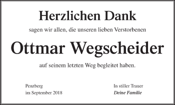 Todesanzeige von Ottmar Wegscheider von Das Gelbe Blatt Penzberg