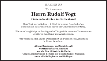 Todesanzeige von Rudolf Vogt von merkurtz