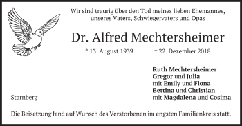 Todesanzeige von Alfred Mechtersheimer von merkurtz