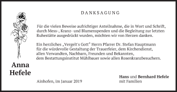 Todesanzeige von Anna Hefele von merkurtz