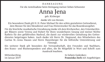 Todesanzeige von Anna Jena von merkurtz