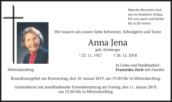Todesanzeige von Anna Jena von merkurtz