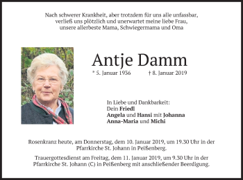 Todesanzeige von Antje Damm von merkurtz