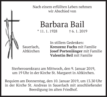 Todesanzeige von Barbara Bail von merkurtz