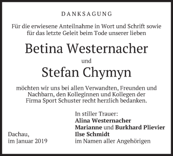 Todesanzeige von Betina und Stefan Westernacher und Chymyn von merkurtz