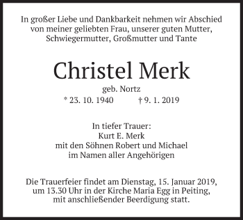 Todesanzeige von Christel Merk von merkurtz