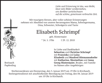 Todesanzeige von Elisabeth Schrimpf von merkurtz