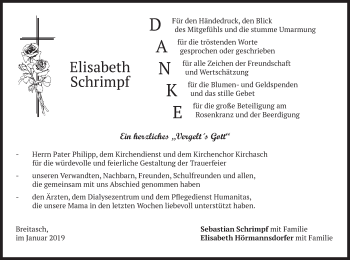 Todesanzeige von Elisabeth Schrimpf von merkurtz