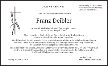 Todesanzeige von Franz Deibler von merkurtz