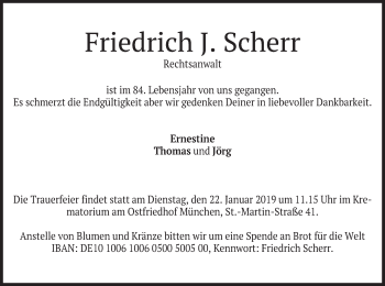 Todesanzeige von Friedrich J. Scherr von merkurtz