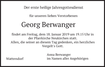 Todesanzeige von Georg Berwanger von merkurtz