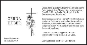 Todesanzeige von Gerda Huber von merkurtz