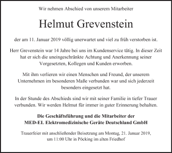 Todesanzeige von Helmut Grevenstein von merkurtz