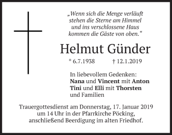 Todesanzeige von Helmut Günder von merkurtz