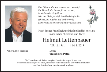 Todesanzeige von Helmut Lettenbauer von merkurtz