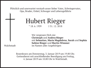 Todesanzeige von Hubert Rieger von merkurtz