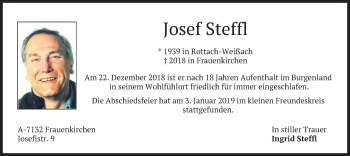 Todesanzeige von Josef Steffl von merkurtz