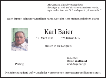 Todesanzeige von Karl Baier von merkurtz