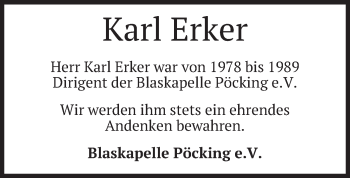 Todesanzeige von Karl Erker von merkurtz