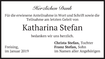 Todesanzeige von Katharina Stefan von merkurtz