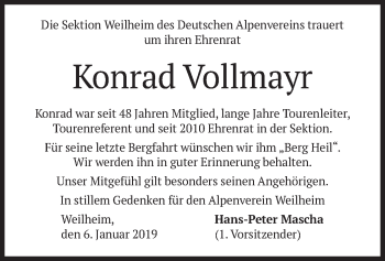 Todesanzeige von Konrad Vollmayr von merkurtz