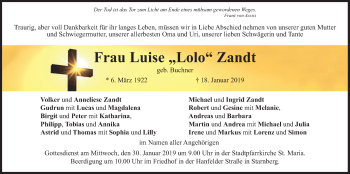 Todesanzeige von Luise Zandt von merkurtz