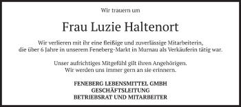Todesanzeige von Luzie Haltenort von merkurtz